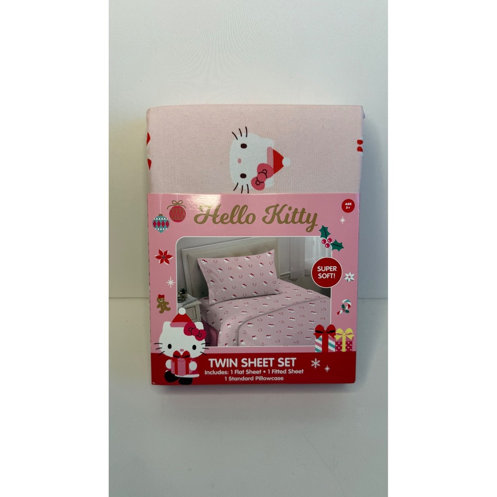 Hello Kitty Twin Sheet Set Pink Festive Holiday Character Bedding